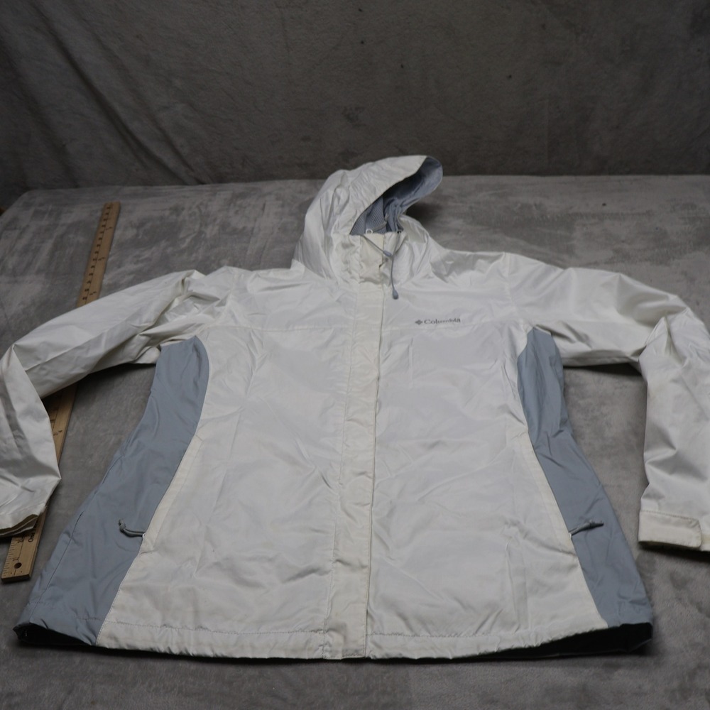 Columbia Jacket Womens Large White Mesh Lined Hooded Light Pack Outdoor Hiking